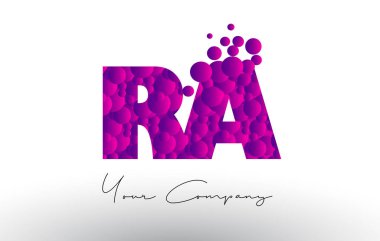 Ra R Q nokta harf Logo mor baloncuklar doku ile.