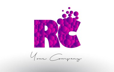 Mor baloncuklar doku ile RC R C nokta harf Logo.