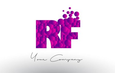 Mor baloncuklar doku ile RF R F nokta harf Logo.