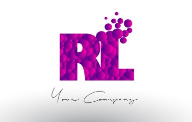 RL R L nokta harf Logo mor baloncuklar doku ile.