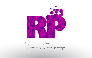 Mor baloncuklar doku ile RP R P nokta harf Logo.