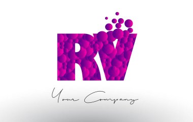 Mor baloncuklar doku ile RV R V nokta harf Logo.