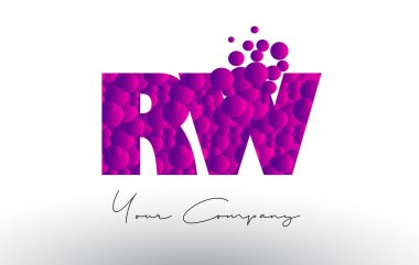 RW R W nokta harf Logo mor baloncuklar doku ile.