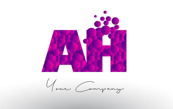 AH A H Dots Letter Logo with Purple Bubbles Texture.