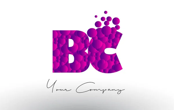 BC B C Dots Letter Logo com textura de bolhas roxas . — Vetor de Stock