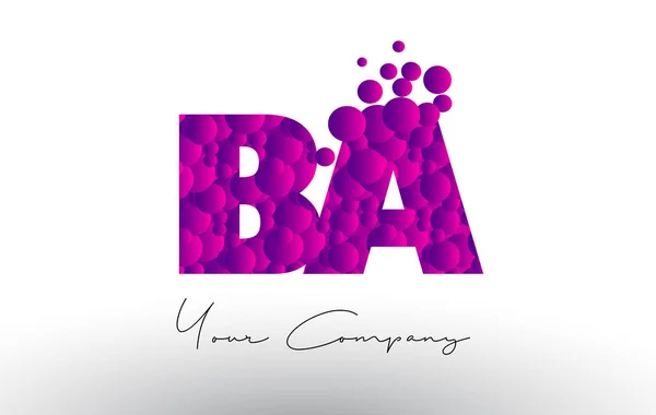 BA B A Dots Letter Logo com textura de bolhas roxas . — Vetor de Stock