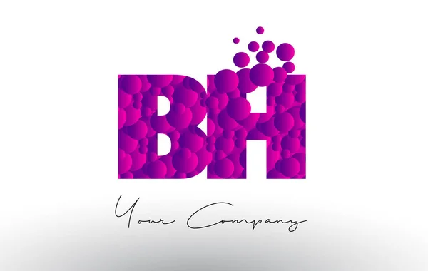 BH B H Dots Letter Logo com textura de bolhas roxas . — Vetor de Stock