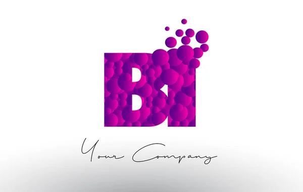 BI B I Dots Letter Logo com textura de bolhas roxas . — Vetor de Stock