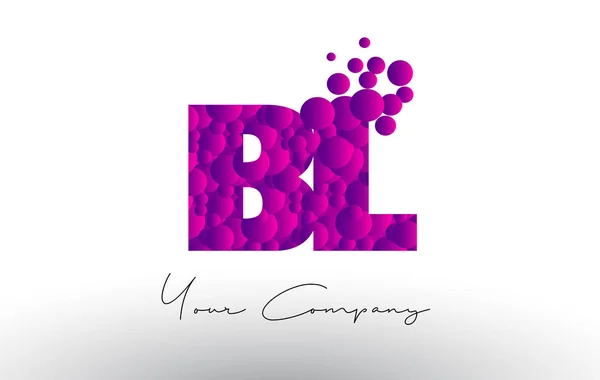 BL B L Dots Letter Logo com textura de bolhas roxas . — Vetor de Stock
