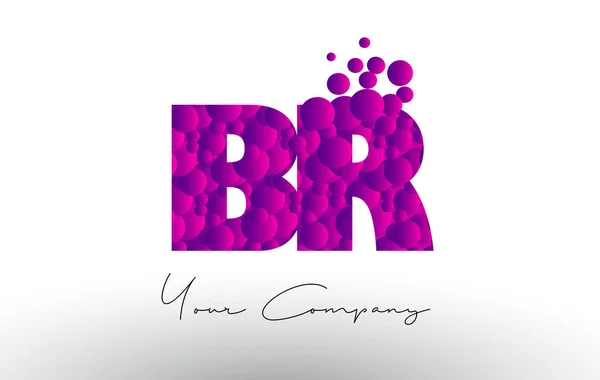 BR B R Dots Letter Logo com textura de bolhas roxas . — Vetor de Stock