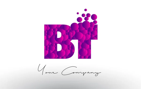 BT B T Dots Letter Logo com textura de bolhas roxas . — Vetor de Stock