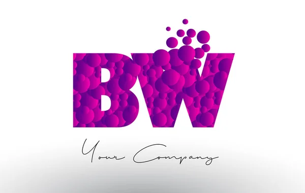 BW B W Dots Letter Logo com textura de bolhas roxas . — Vetor de Stock
