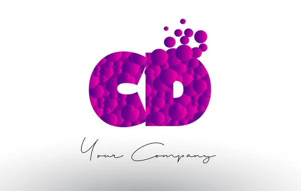 Logo de lettre de points CD C D avec la texture pourpre de bulles . — Image vectorielle