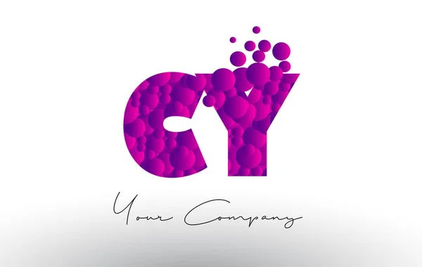 Logo de letra de puntos CY C Y con textura de burbujas púrpuras . — Vector de stock