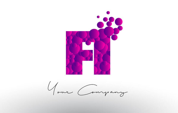 FI F I Dots Letter Logo with Purple Bubbles Texture.