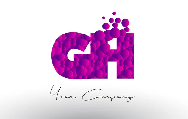 Logotipo de letra GH G H puntos con textura de burbujas púrpura . — Vector de stock