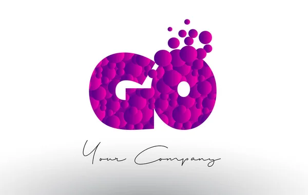 Logo de letra GO G O Dots con textura de burbujas púrpuras . — Vector de stock