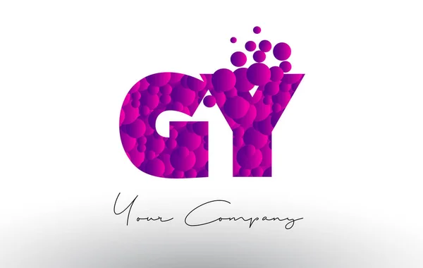 Logo de letra de puntos GY G Y con textura de burbujas púrpuras . — Vector de stock