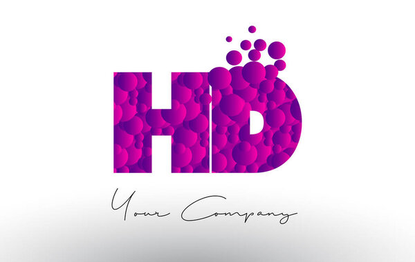 HD H D Dots Letter Logo with Purple Bubbles Texture.