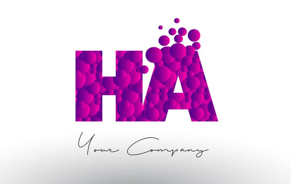 HA H A Dots Letter Logo with Purple Bubbles Texture.