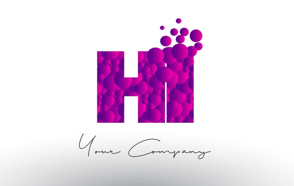 HI H I Dots Letter Logo with Purple Bubbles Texture.