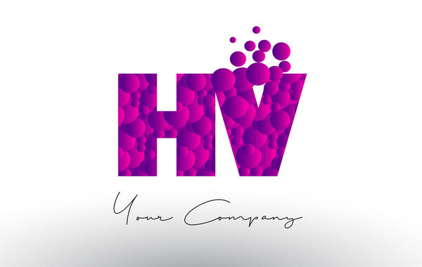 HV H V Dots Letter Logo with Purple Bubbles Texture.