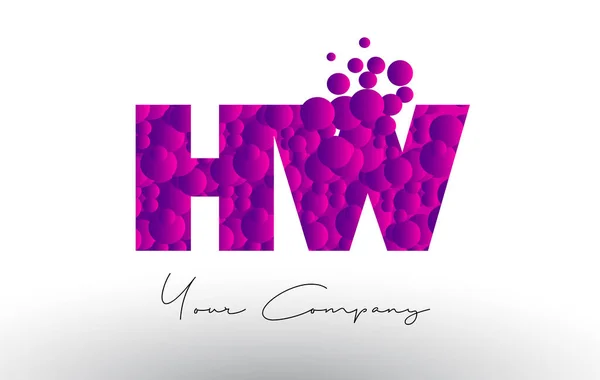 Logo de lettre de points de HW H W avec la texture pourpre de bulles . — Image vectorielle