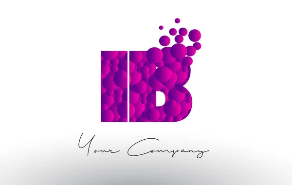 IB I B Dots Letter Logo com textura de bolhas roxas . — Vetor de Stock
