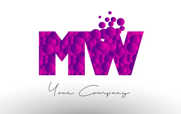 Logotipo de letra de puntos MW M W con textura de burbujas púrpura . — Vector de stock