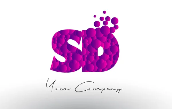 SD S D Dots Letter Logo with Purple Bubbles Texture. — Stock Vector