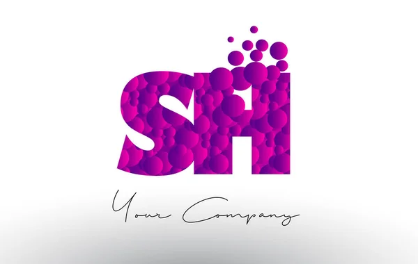 SH S H Dots Letter Logo with Purple Bubbles Texture. — Stock Vector