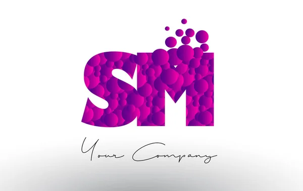 SM S M Dots Letter Logo with Purple Bubbles Texture. — Stock Vector