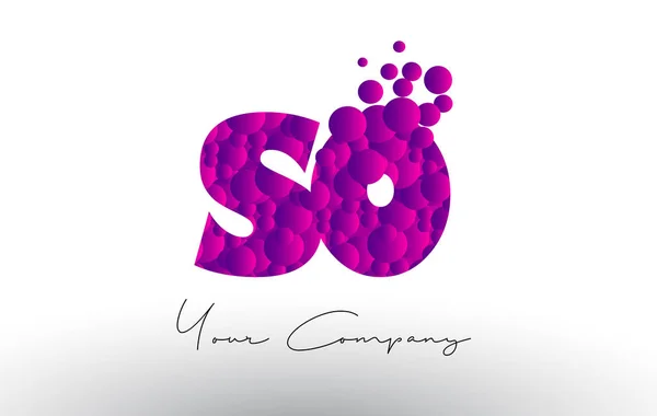 SO S O Dots Letter Logo with Purple Bubbles Texture. — Stock Vector