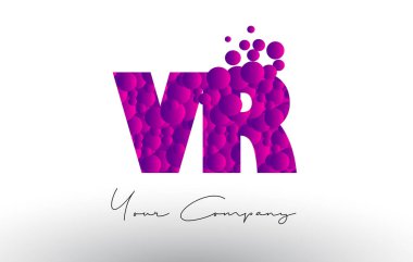 VR V R mektup Logo mor baloncuklar doku ile nokta.