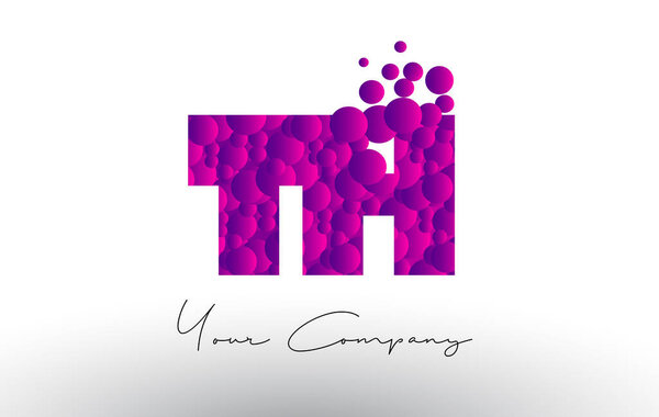 TH T H Dots Letter Logo with Purple Bubbles Texture.