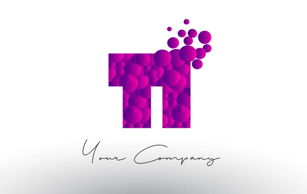 TI T I Dots lettre logo avec bulles pourpres texture . — Image vectorielle