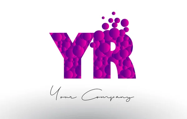 Logotipo de letra de puntos YR Y R con textura de burbujas púrpuras . — Vector de stock
