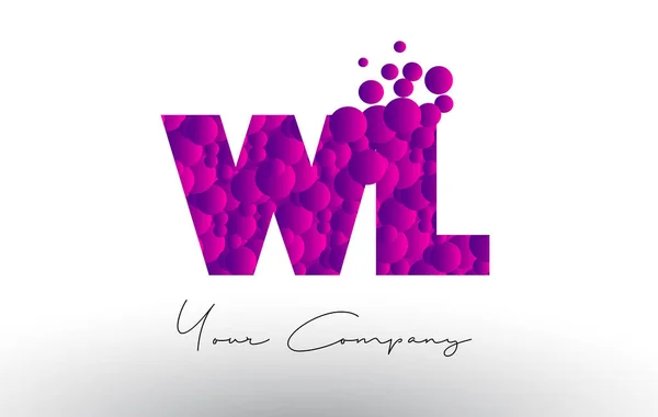 WL W L pontok levél logó lila buborék textúra. — Stock Vector