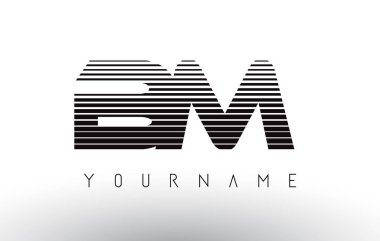 BM siyah ve beyaz yatay çizgili harf Logo.