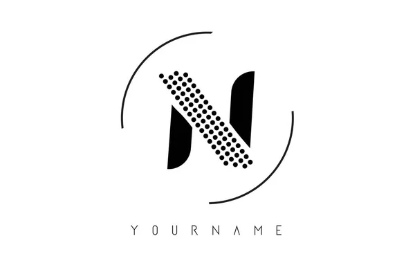 N Logo lettera punteggiata nera con cornice circolare arrotondata . — Vettoriale Stock