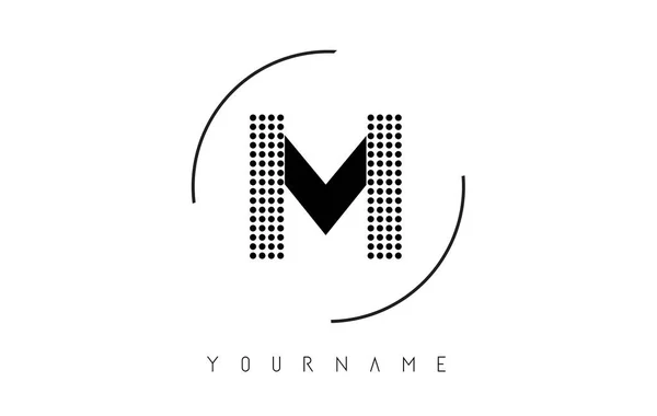 M Zwart gestippelde Letter Logo met ronde ronde lijst. — Stockvector
