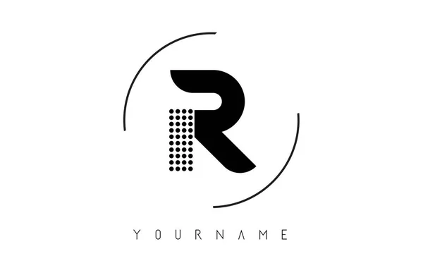 R preto pontilhado carta logotipo com um arredondado circular Frame . —  Vetores de Stock