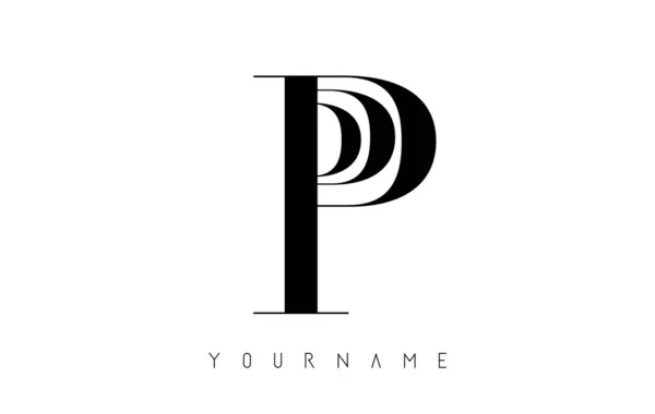 P Lettera Logo con Graphic Elegant Black Lines Design. Lettera A — Vettoriale Stock