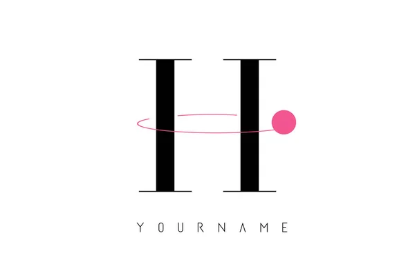 Diseño del logotipo de la letra H con un eclipse rosado redondo . — Vector de stock