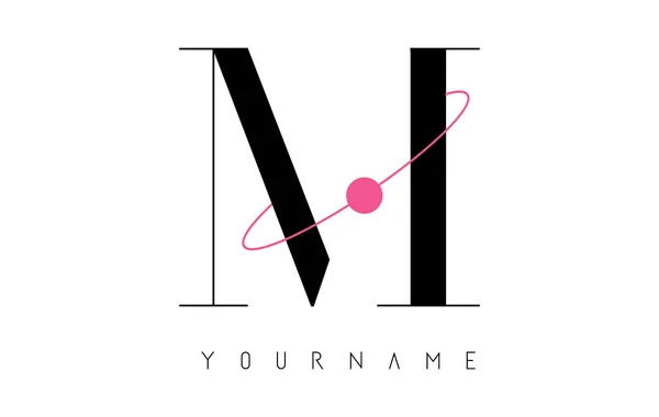 M Carta Logo Diseño con un eclipse redondo de color rosa . — Archivo Imágenes Vectoriales