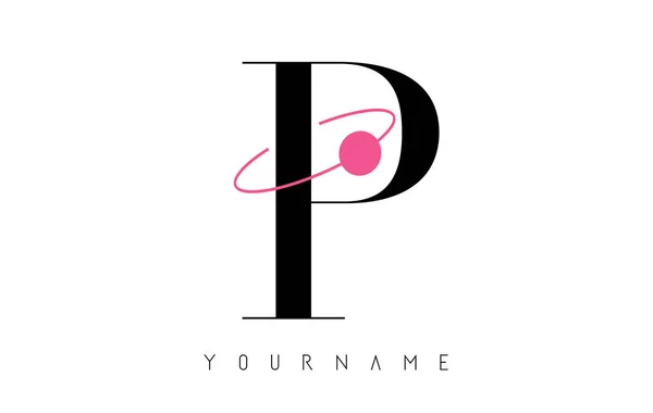 P Lettera Logo Design con un'eclissi rotonda rosa . — Vettoriale Stock