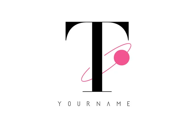 T Letter Logo Design con un'eclissi rosa rotonda . — Vettoriale Stock