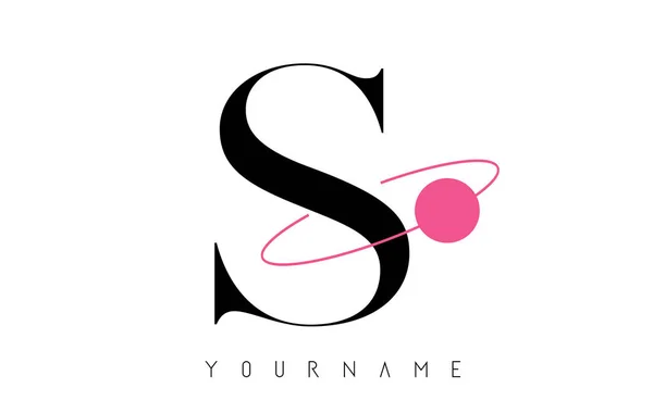 Diseño del logotipo de la letra S con un eclipse rosado redondo . — Vector de stock