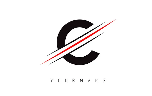 C Lettera Logo Design con Creative Red Cut . — Vettoriale Stock