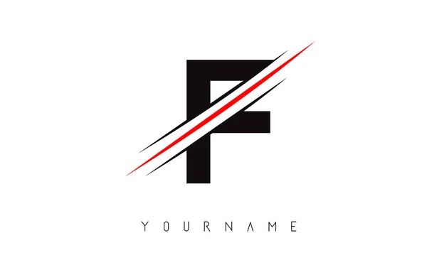 F Lettera Logo Design con Creative Red Cut . — Vettoriale Stock